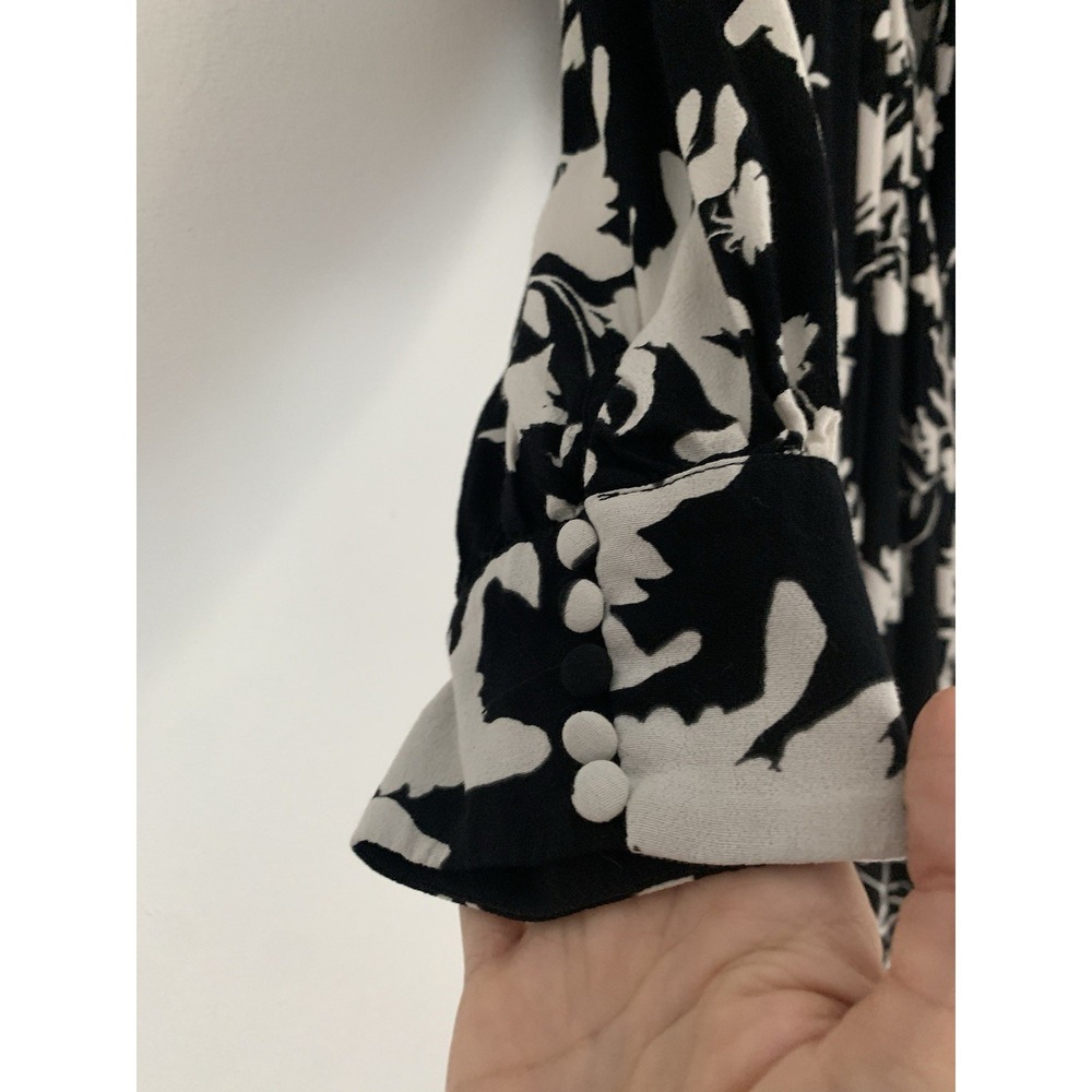 JOHANNA ORTIZ H&M COLLABORATION BLACK & WHITE ORCHID FLORAL WRAP DRESS SIZE L - Picture 4 of 12
